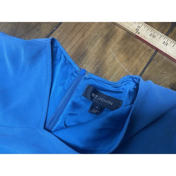 ST. JOHN Blue Ruched Knit Silk Blend Sheath Dress Size 4 - Picture 8 of 13